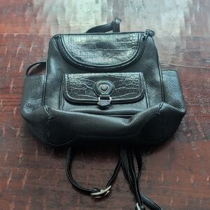 Brighton Black Leather Donatella Backpack with Red Lining